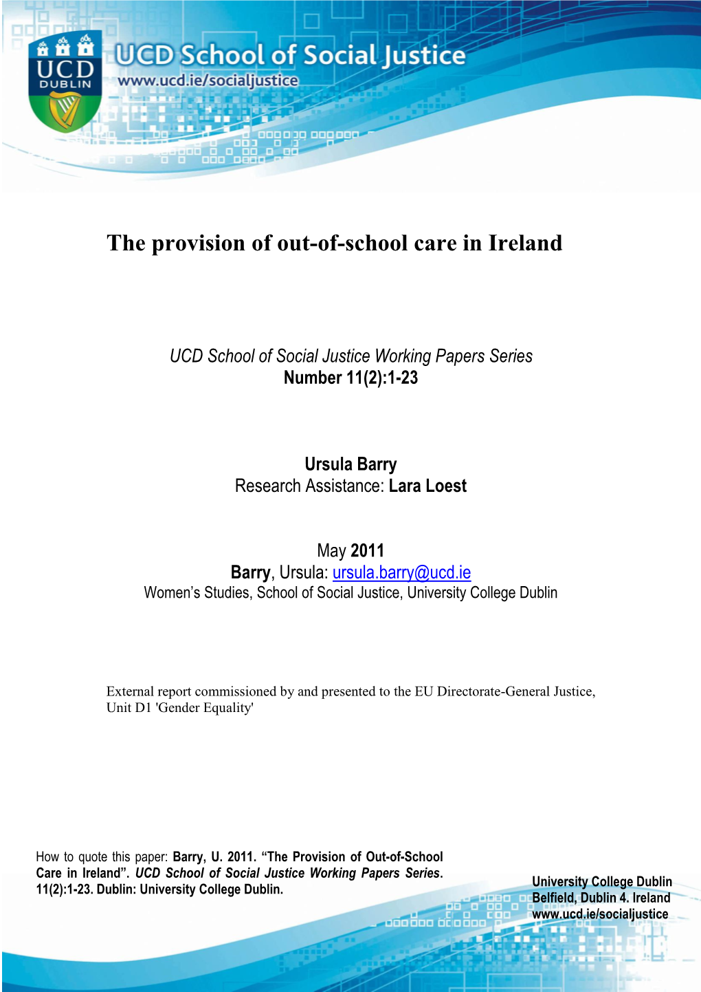 The Provision of Out-Of-School Care in Ireland