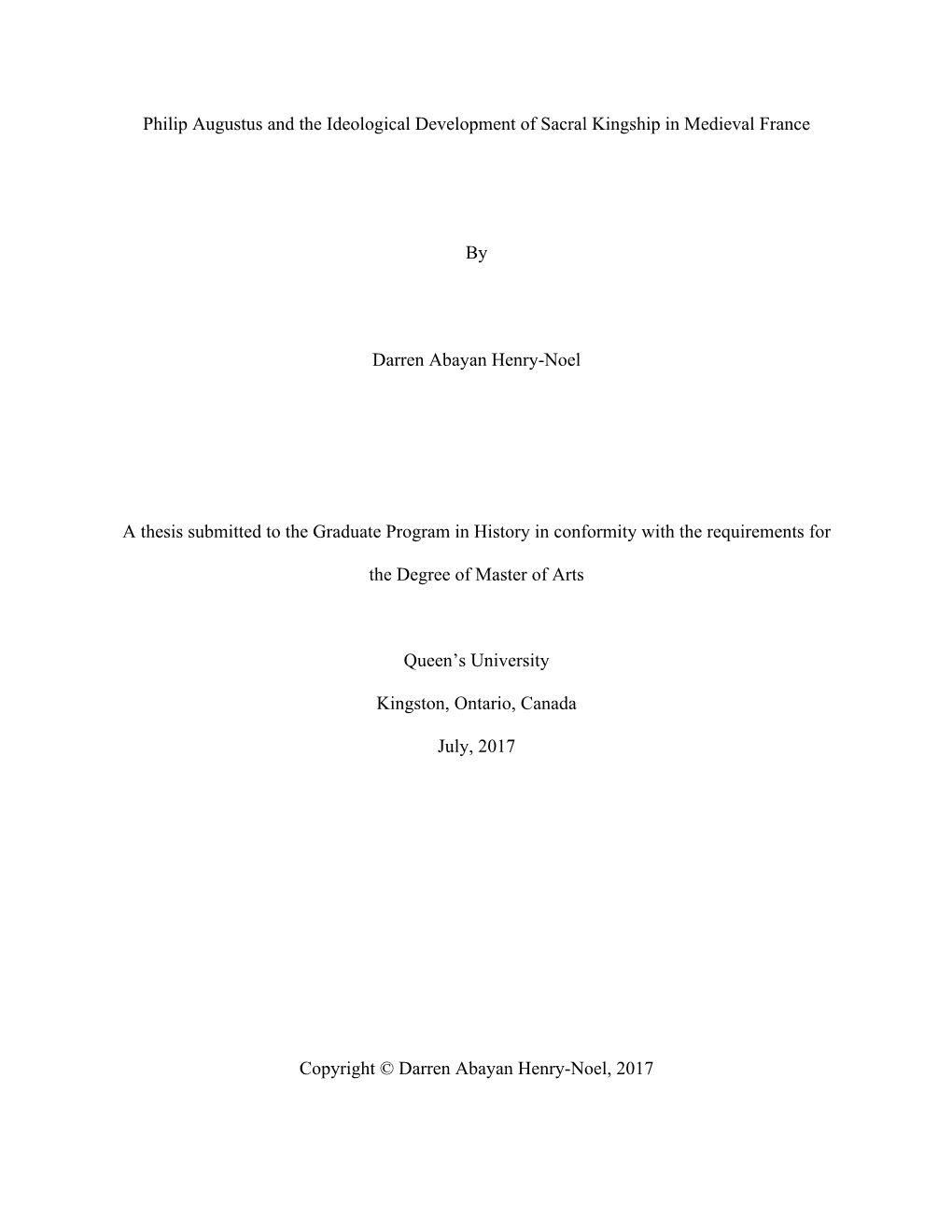 Philip Augustus and the Ideological Development of Sacral Kingship in Medieval France