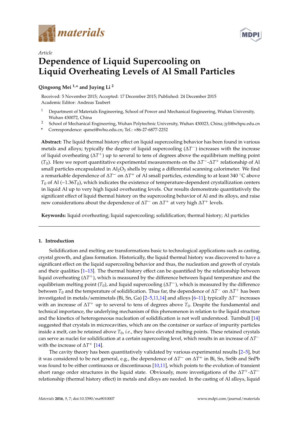 Dependence of Liquid Supercooling on Liquid Overheating Levels of Al Small Particles