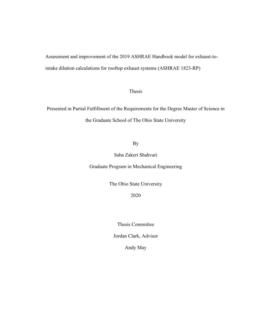 1 Assessment and Improvement of the 2019 ASHRAE Handbook Model for Exhaust-To- Intake Dilution Calculations for Rooftop Exhaust