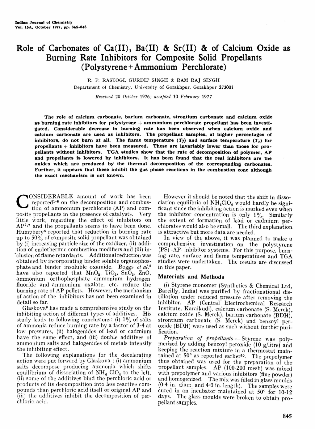 Role of Carbonates of Ca(II), Ba(I1) & Sr(Ll) & of Calcium Oxide As Burning