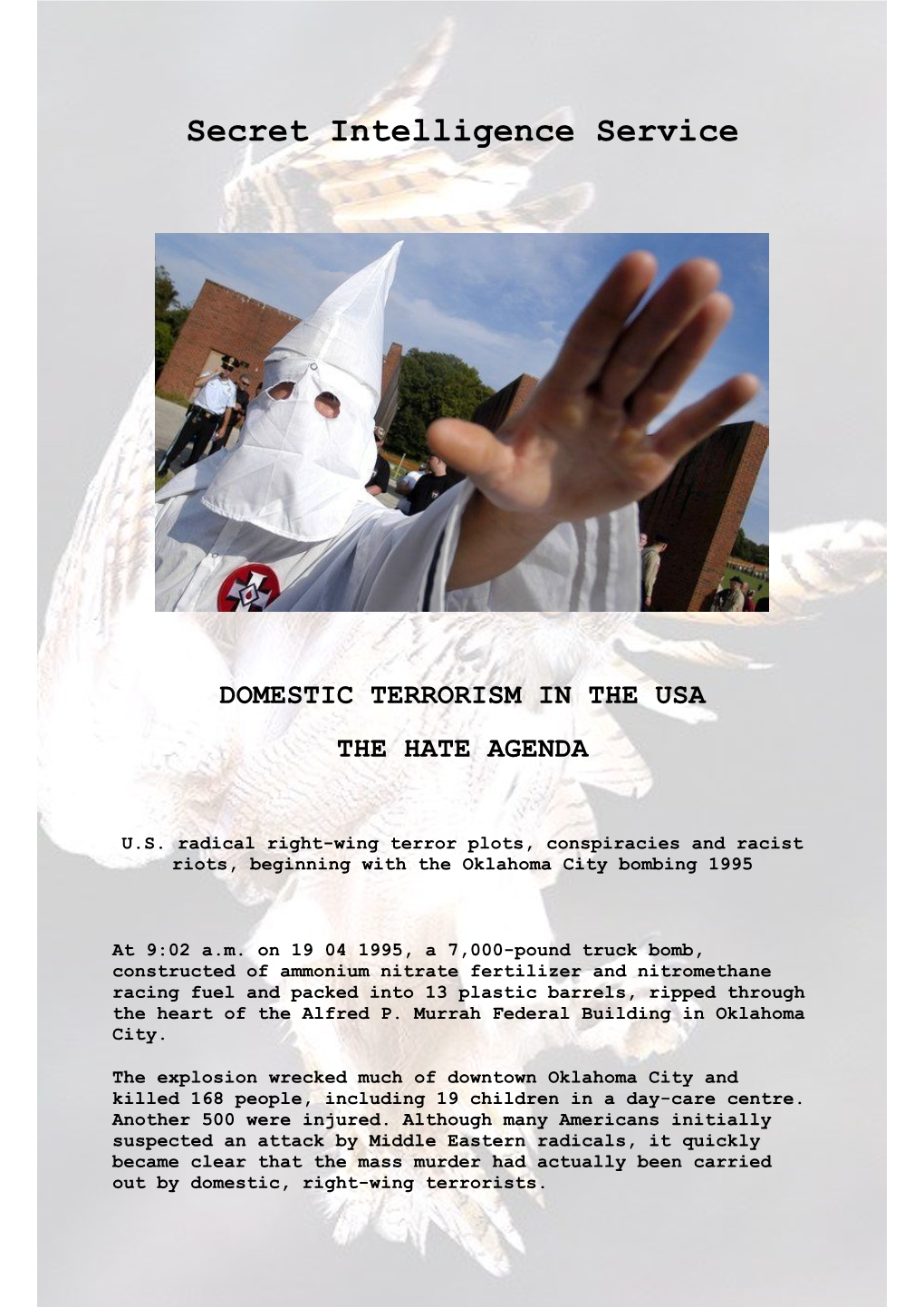 Domestic Terrorism in the Usa the Hate Agenda