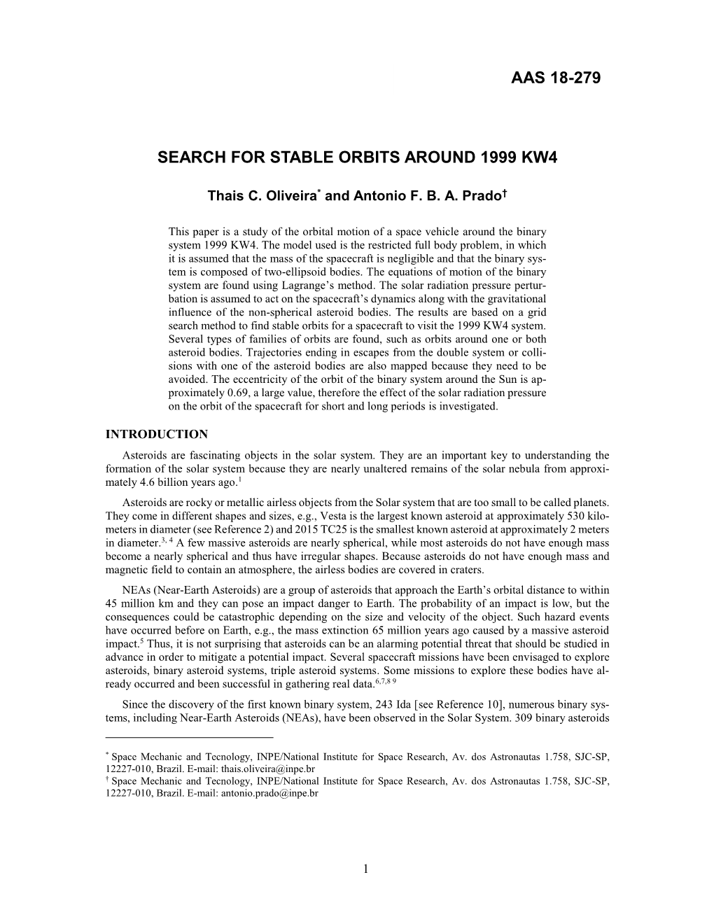 Search for Stable Orbits Around 1999 Kw4 Aas 18-279