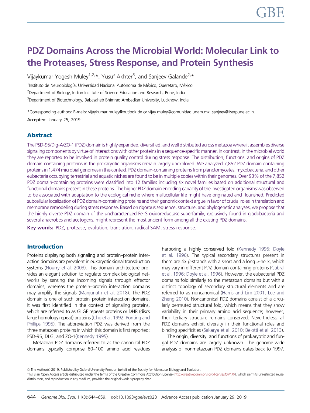 PDZ Domains Across the Microbial World: Molecular Link to the Proteases, Stress Response, and Protein Synthesis