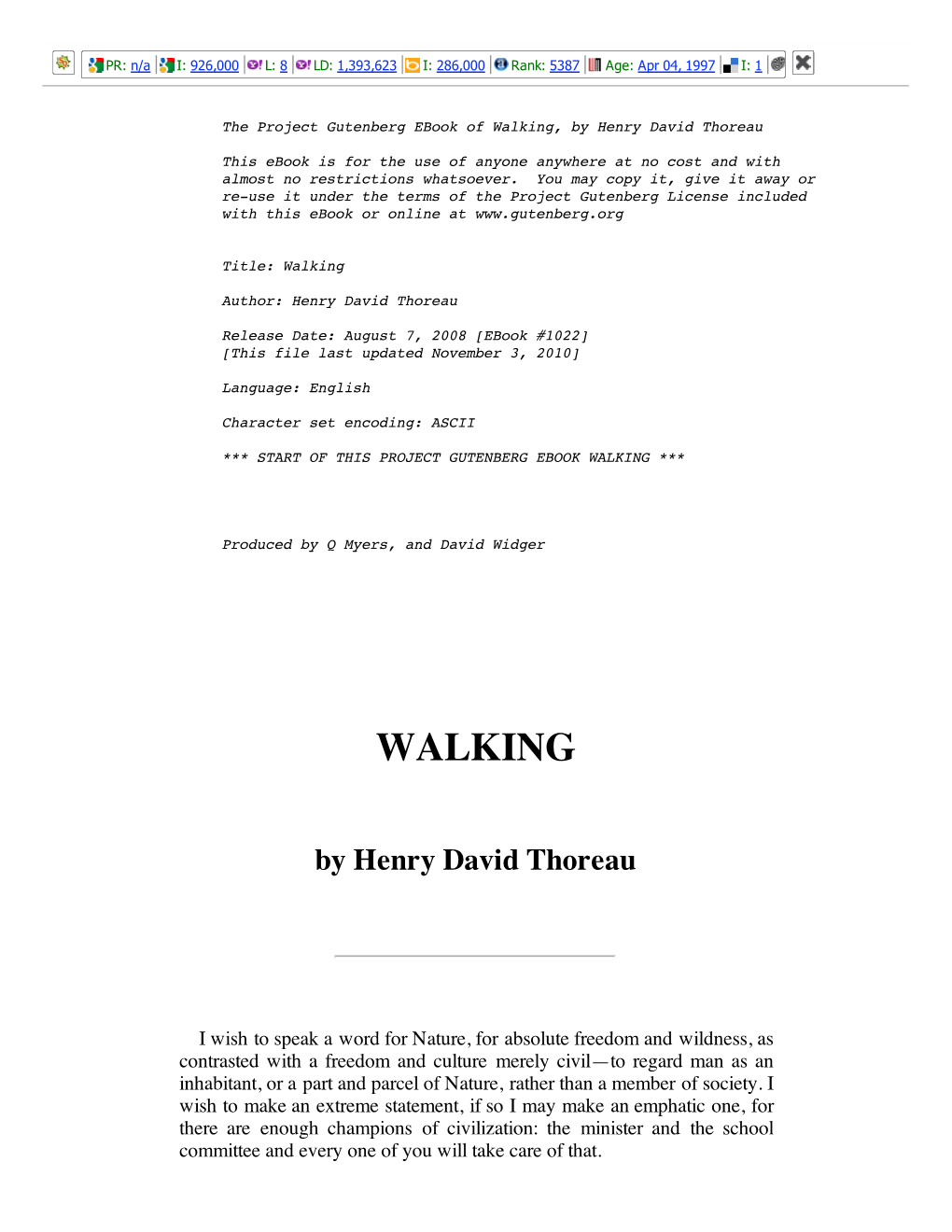 Walking, by Henry David Thoreau