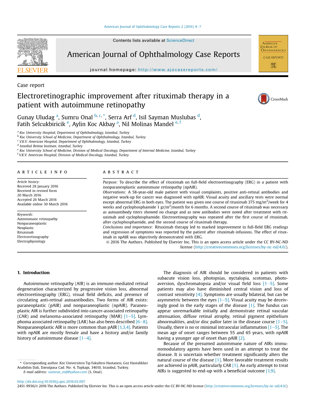 Electroretinographic Improvement After Rituximab Therapy in a Patient with Autoimmune Retinopathy