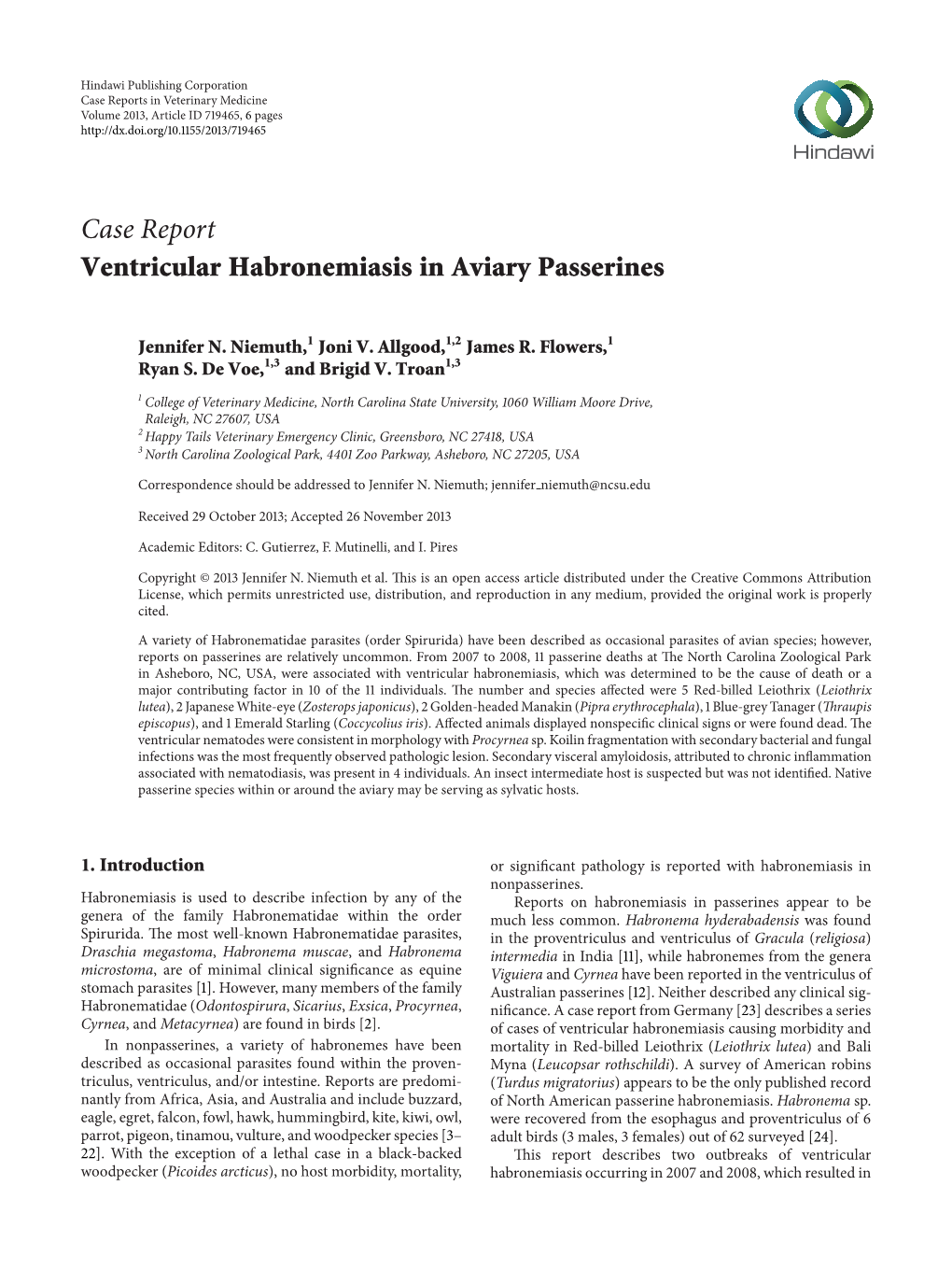 Ventricular Habronemiasis in Aviary Passerines
