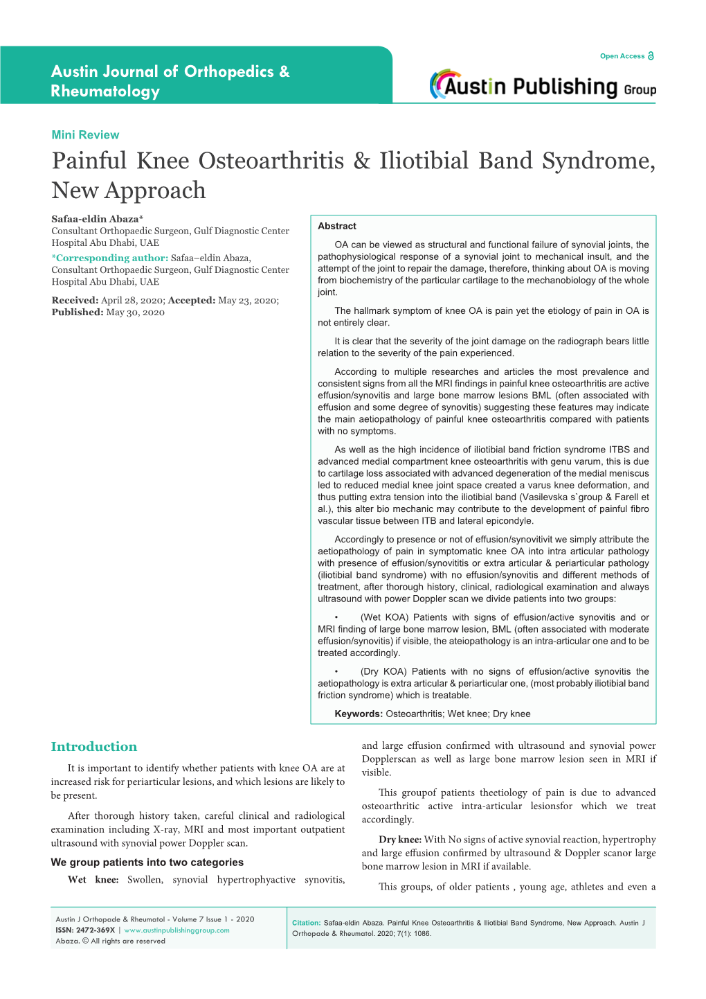 Painful Knee Osteoarthritis & Iliotibial Band Syndrome, New Approach