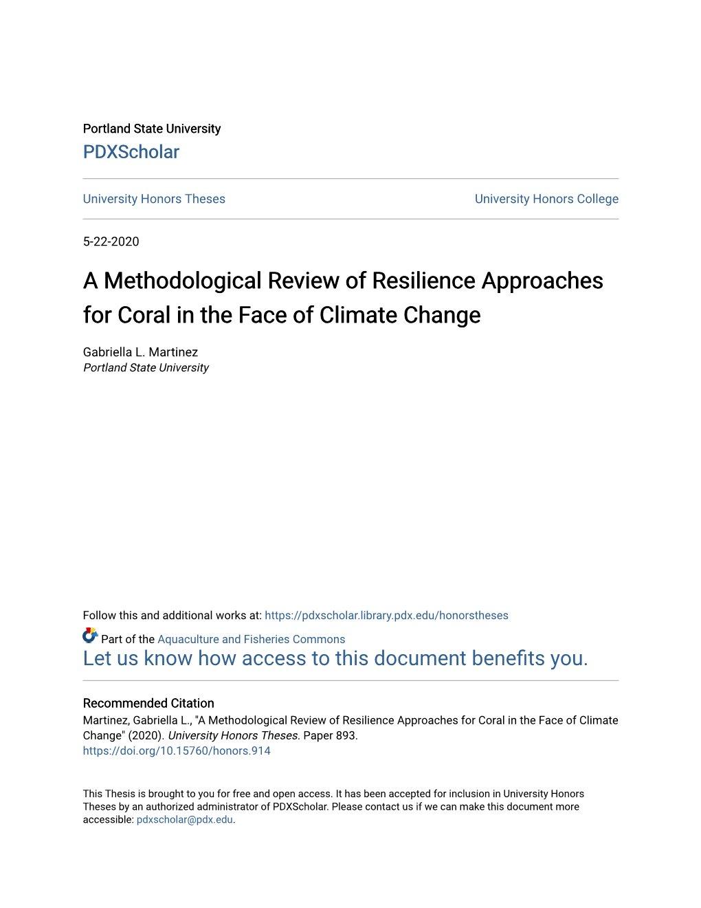 A Methodological Review of Resilience Approaches for Coral in the Face of Climate Change