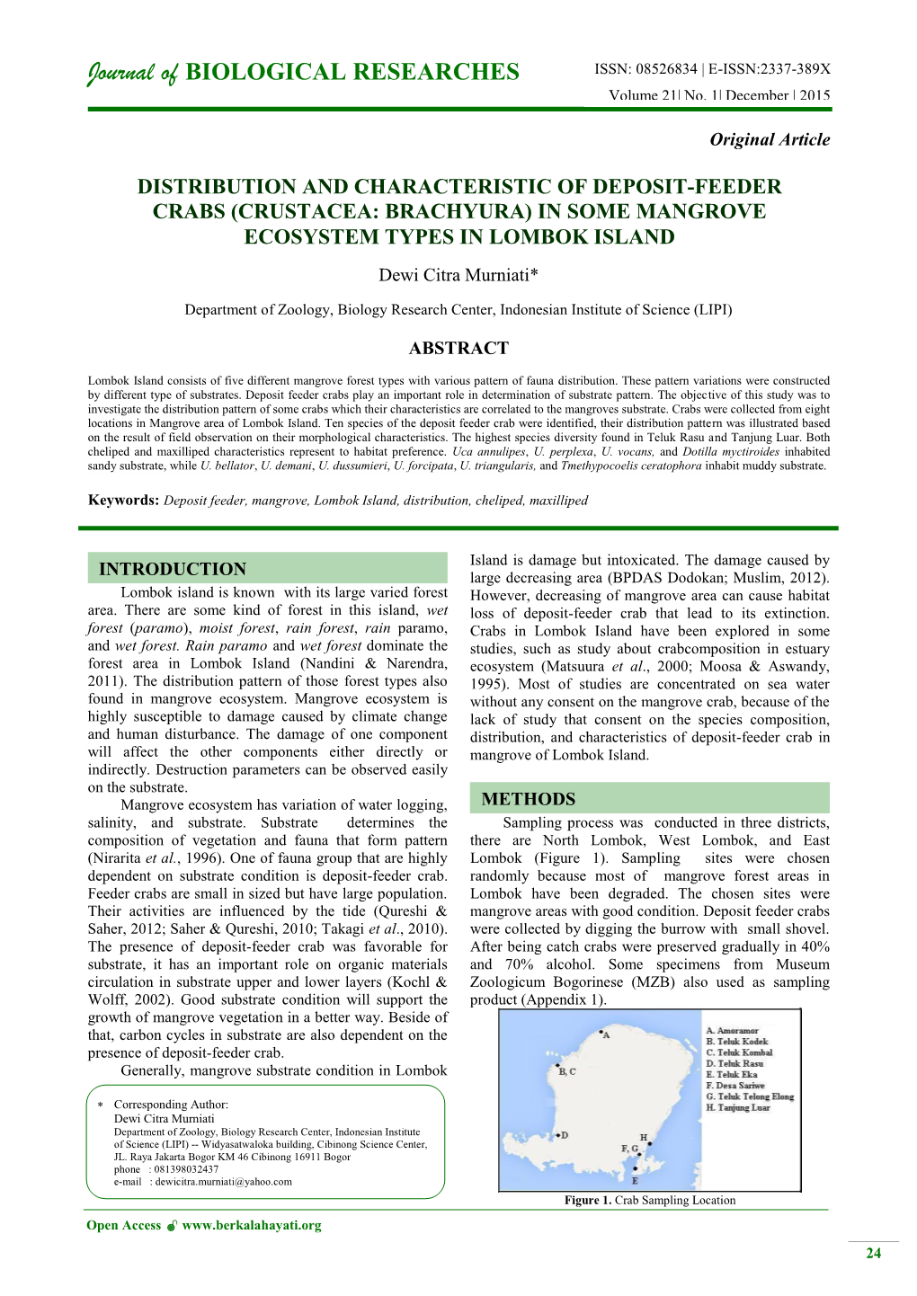 Journal of BIOLOGICAL RESEARCHES ISSN: 08526834 | E-ISSN:2337-389X Volume 21| No