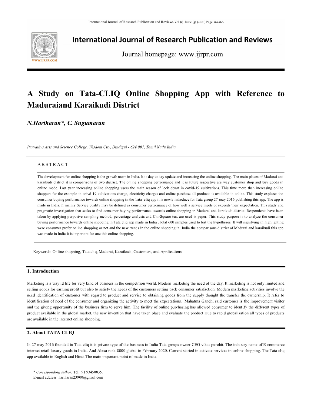 International Journal of Research Publication and Reviews a Study on Tata-CLIQ Online Shopping App with Reference to Maduraiand