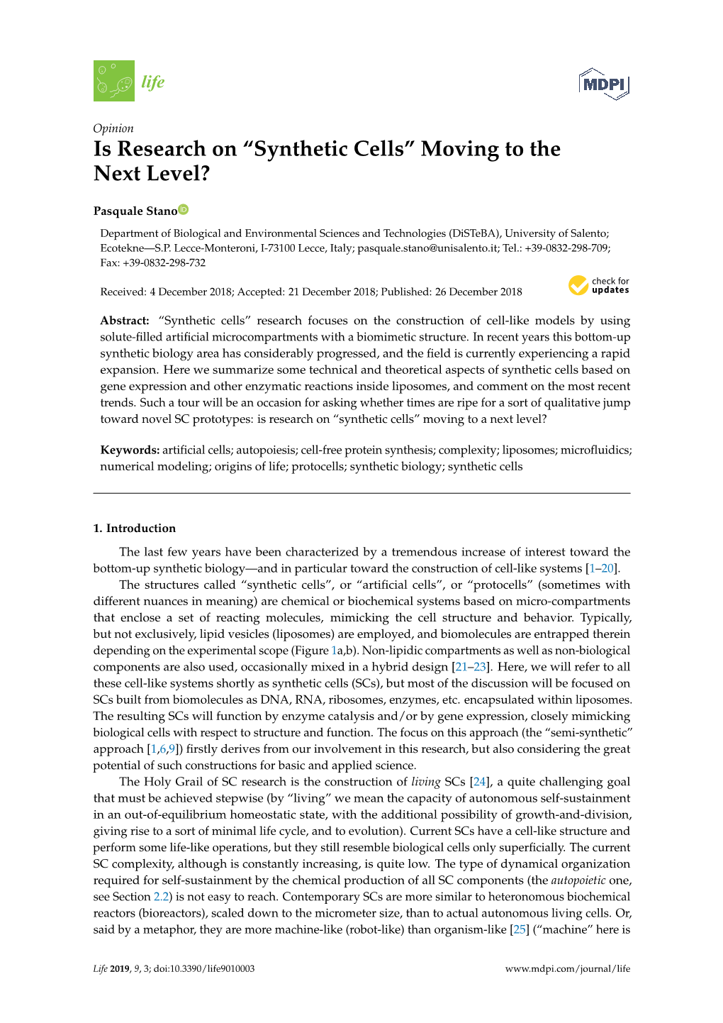 Synthetic Cells” Moving to the Next Level?