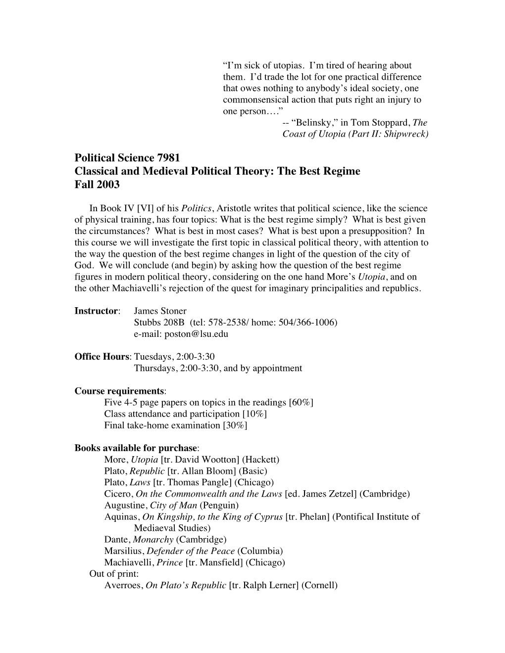 POLI 7981 — Seminar in Classical Political Thought