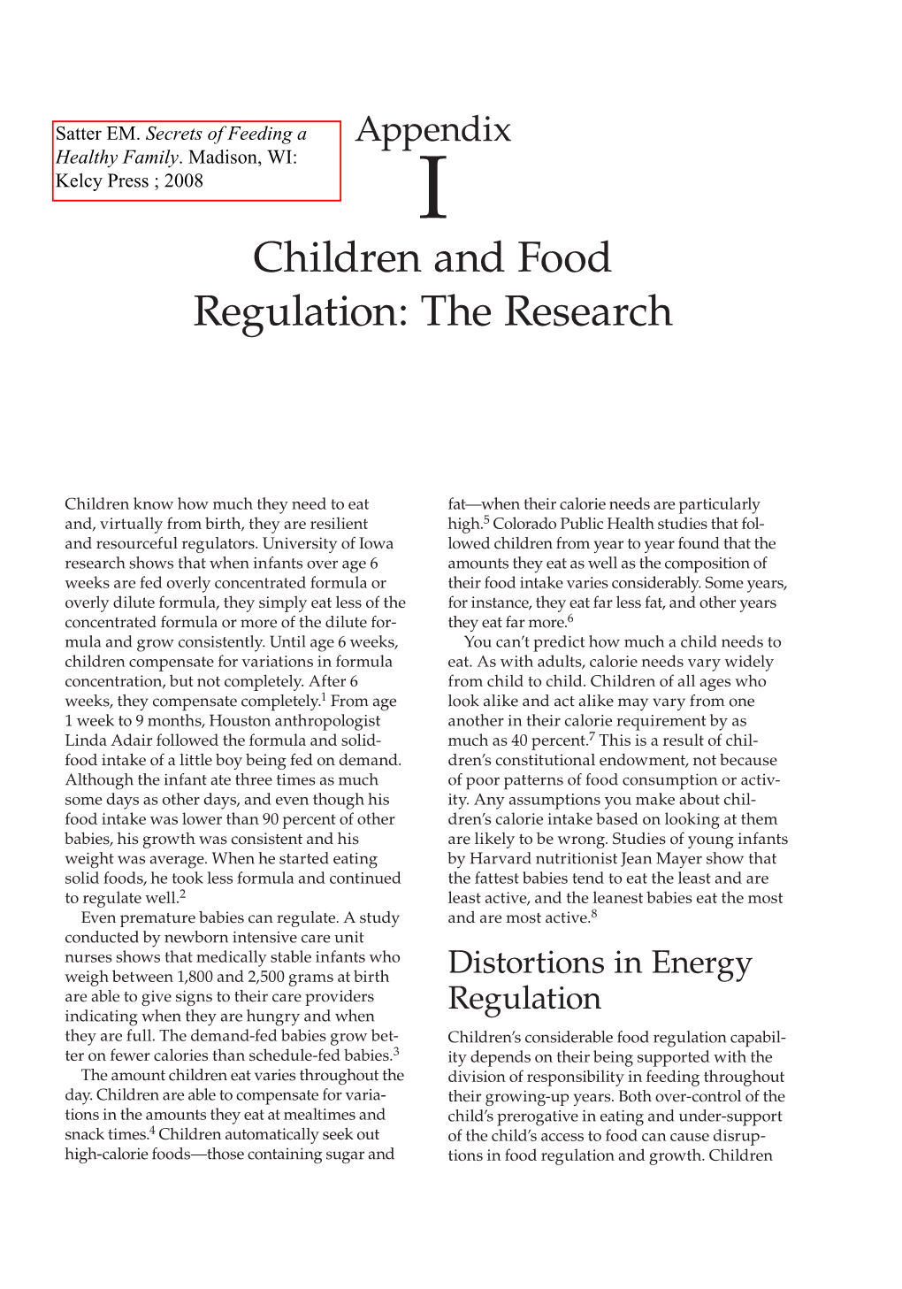 Children and Food Regulation: the Research