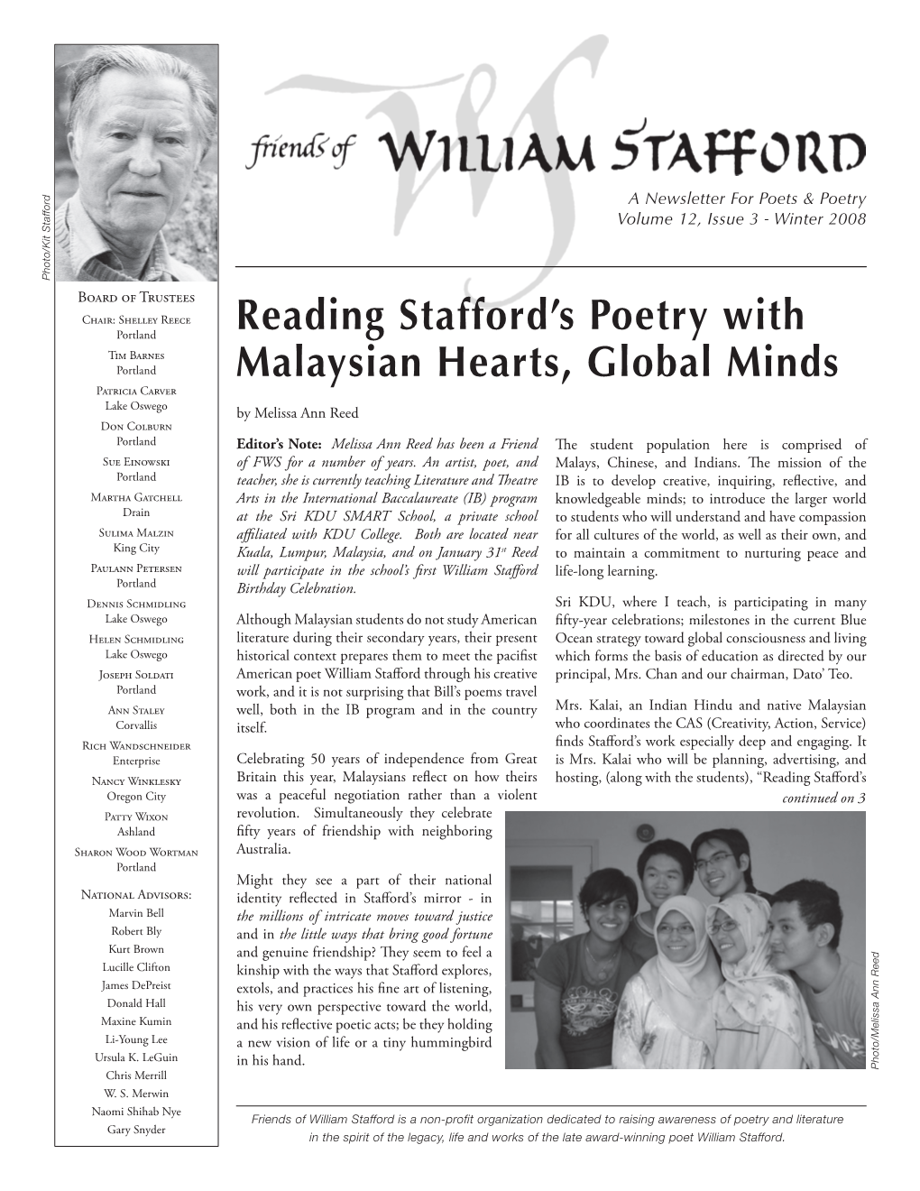Reading Stafford's Poetry with Malaysian Hearts, Global Minds