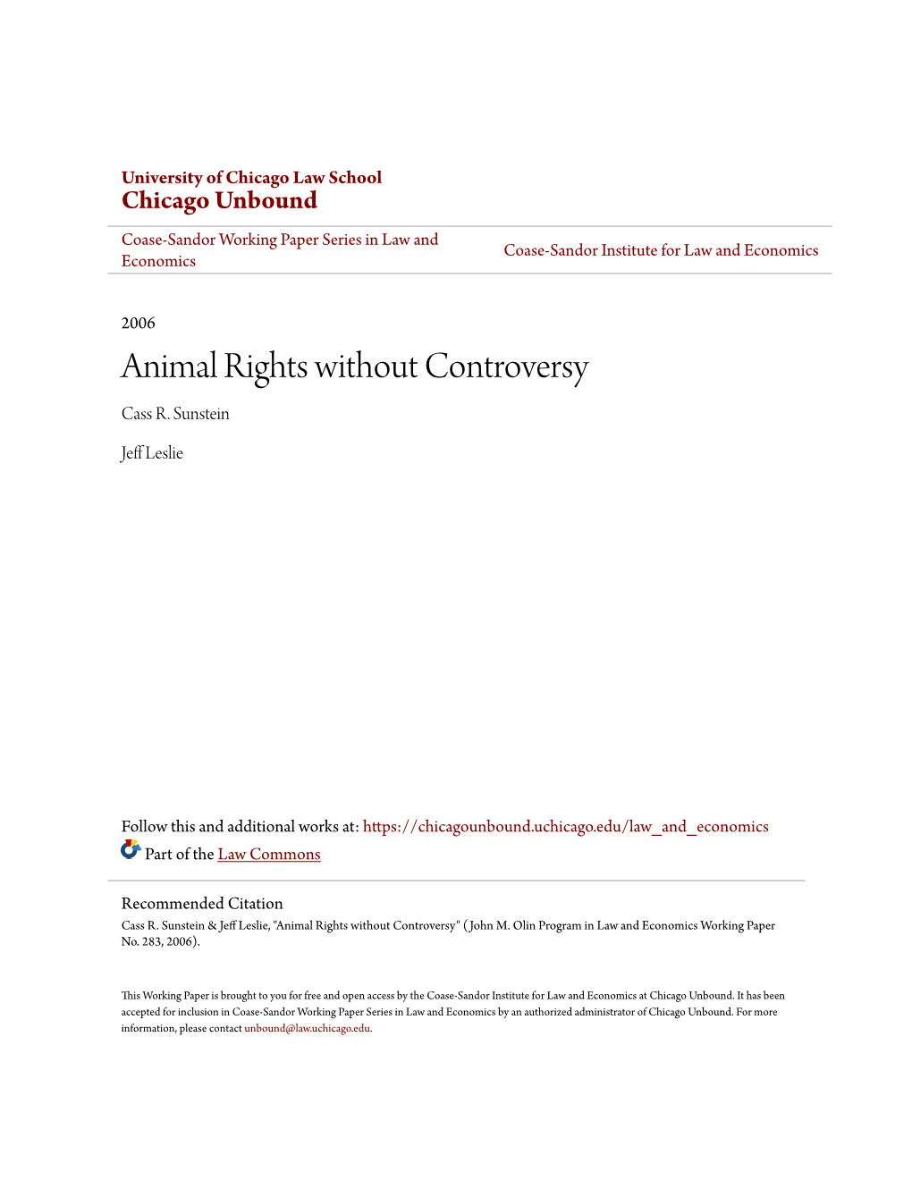 Animal Rights Without Controversy Cass R