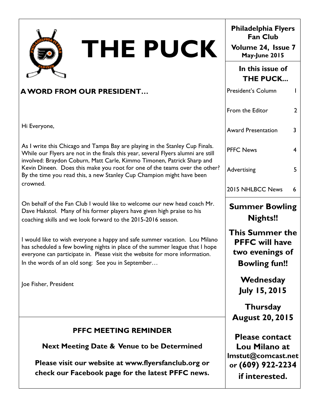 THE PUCK May-June 2015 in This Issue of the PUCK