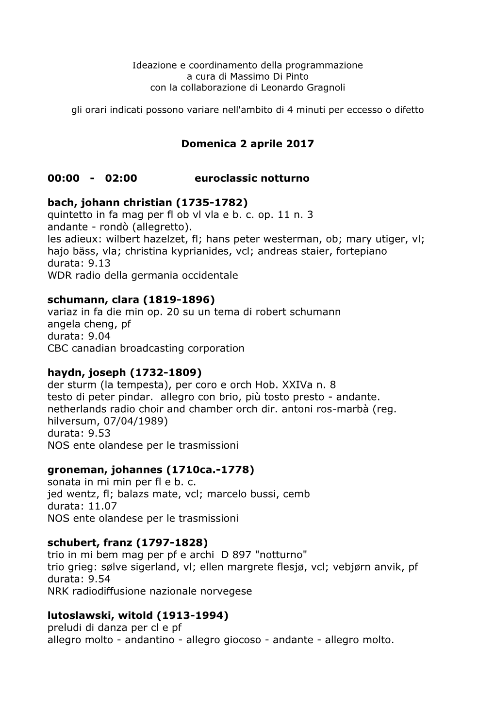 Domenica 2 Aprile 2017