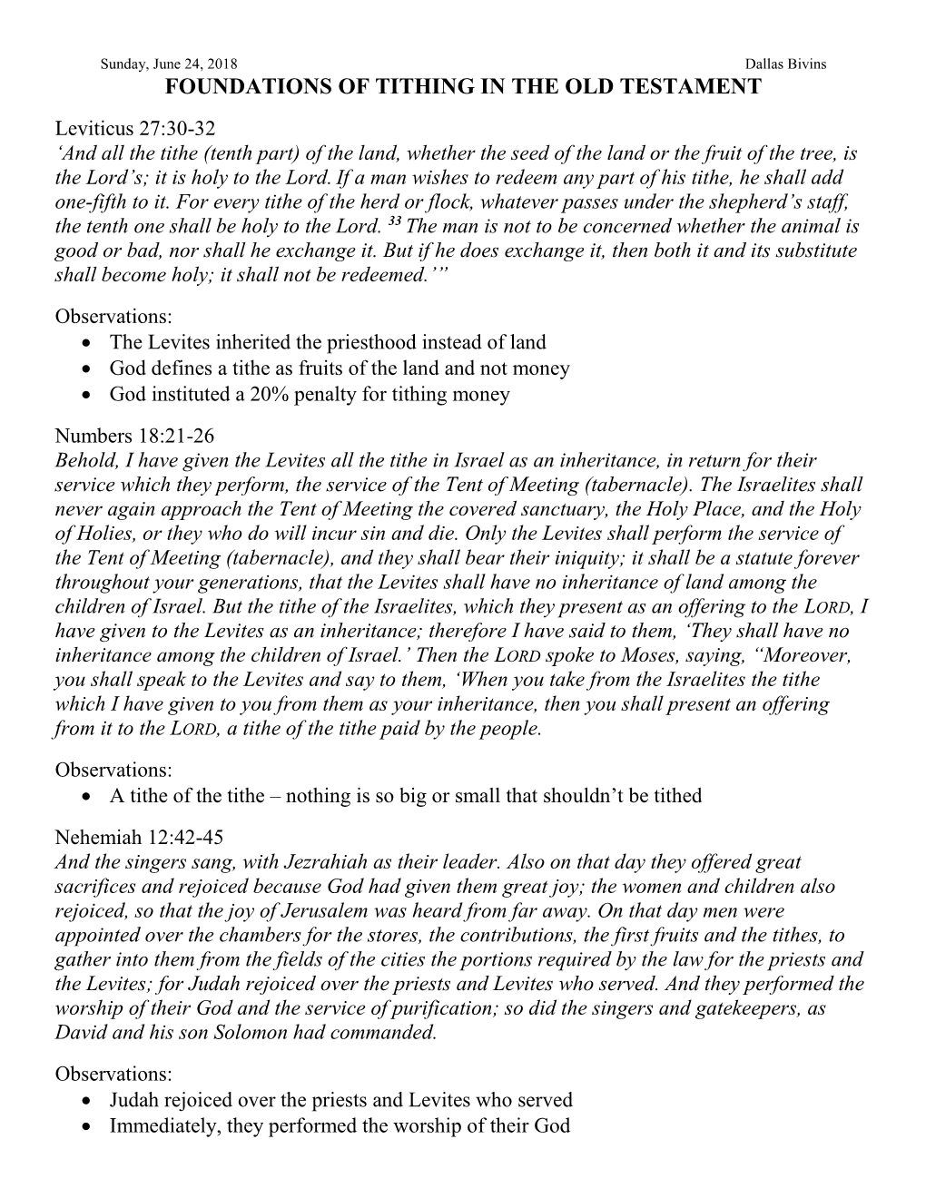 Foundations of Tithing in the Old Testament