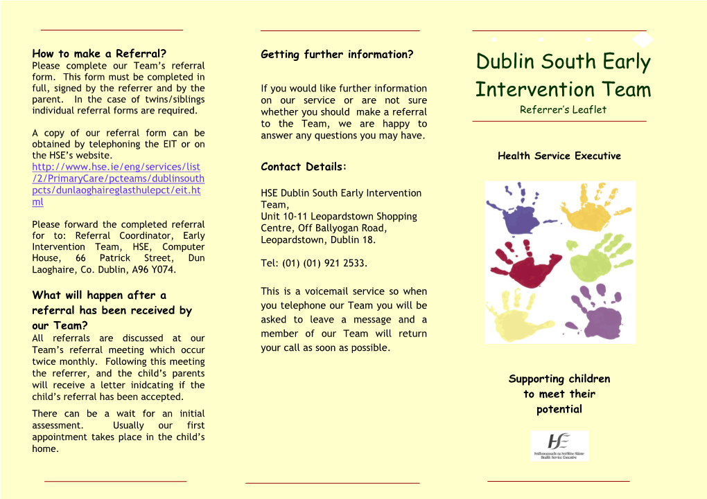 Dublin South Early Intervention Team's Referrer Leaflet