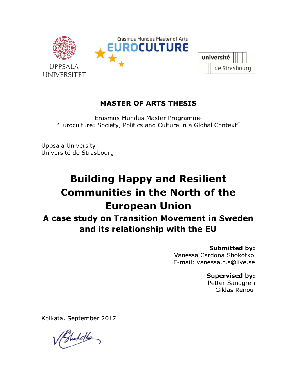 Building Happy and Resilient Communities in the North of the European Union a Case Study on Transition Movement in Sweden and Its Relationship with the EU