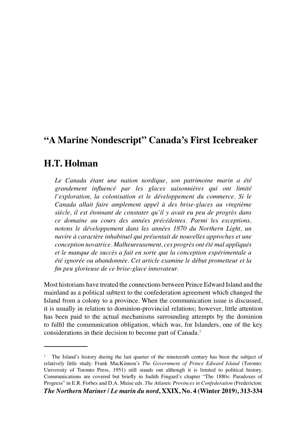 A Marine Nondescript” Canada’S First Icebreaker