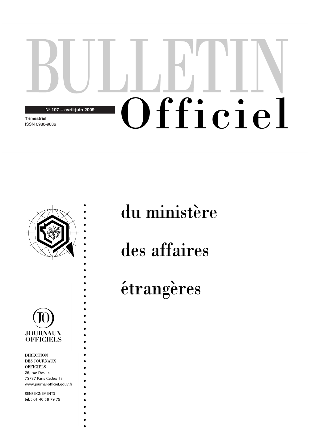 Du Ministère Des Affaires Étrangères