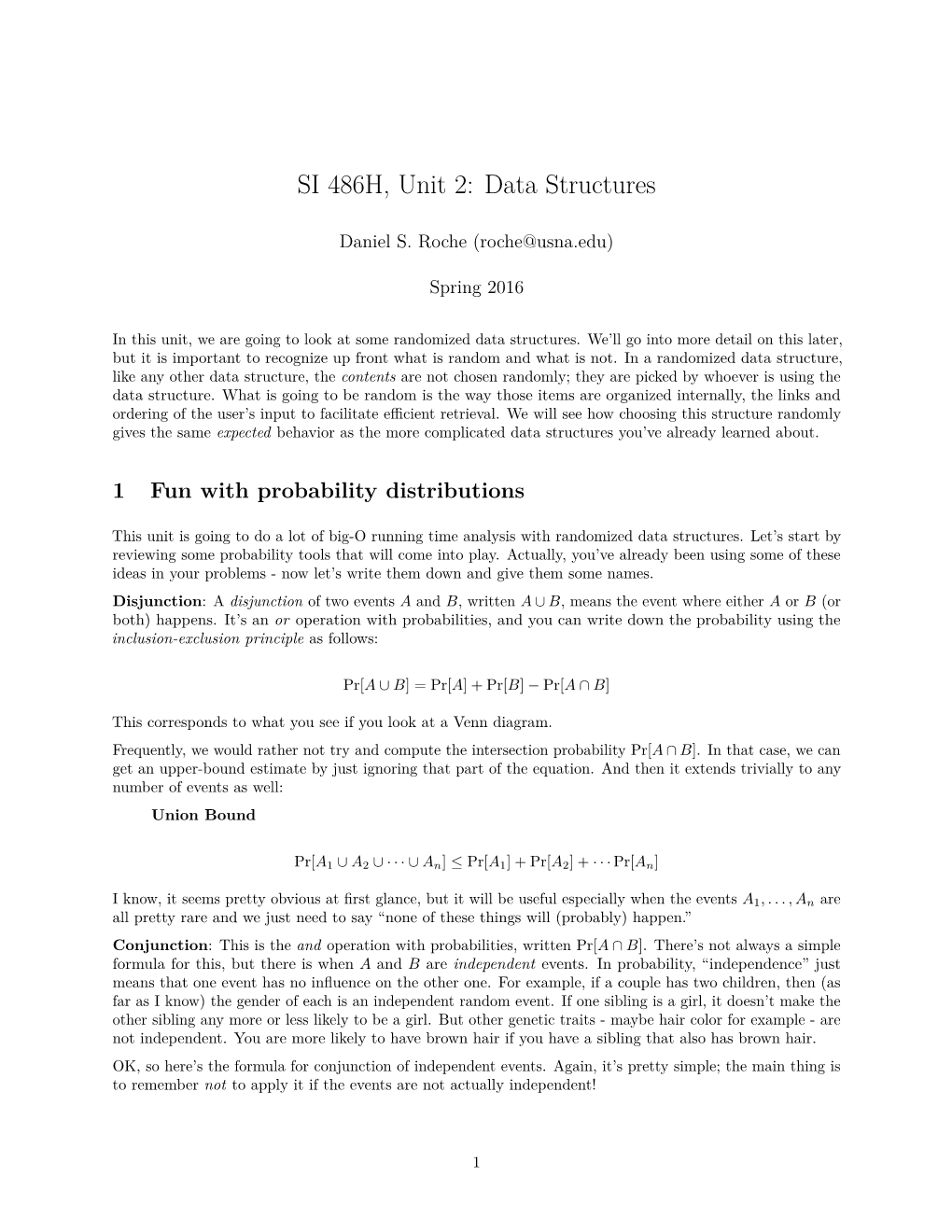 SI 486H, Unit 2: Data Structures