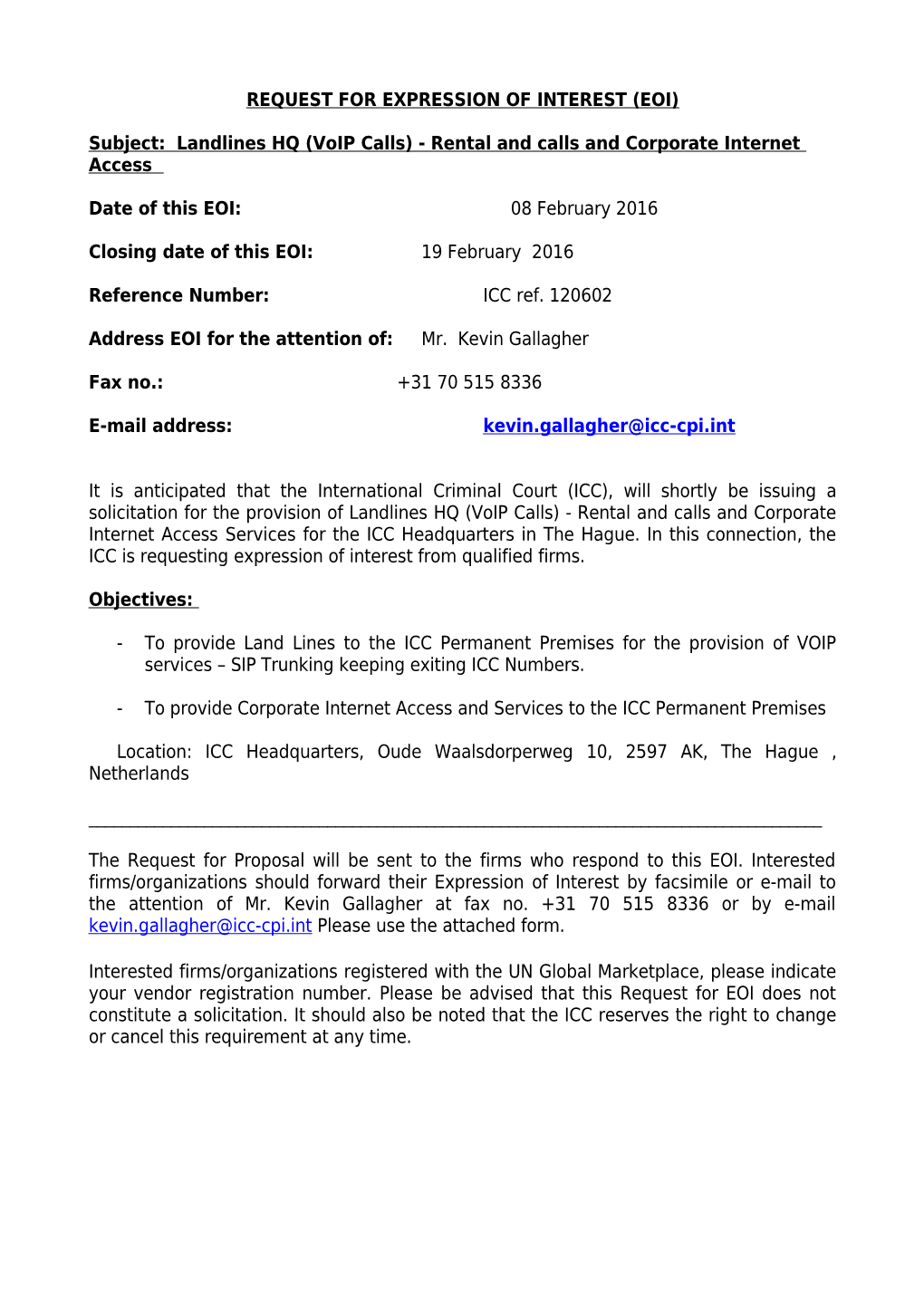 Request for Expression of Interest (Eoi) s1