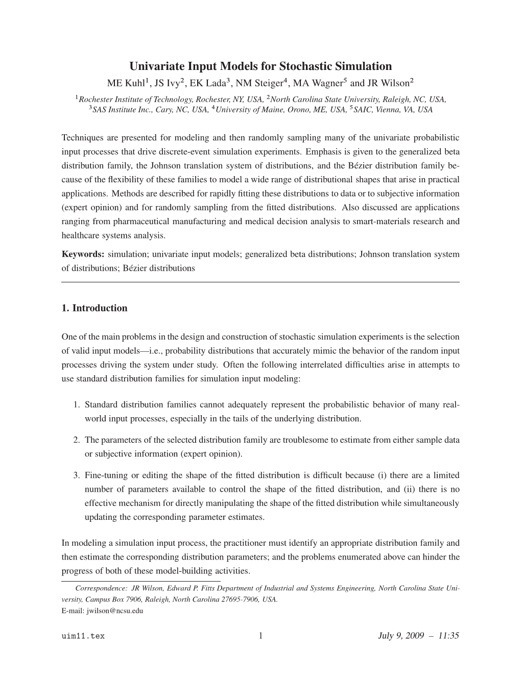 Univariate Input Models for Stochastic Simulation