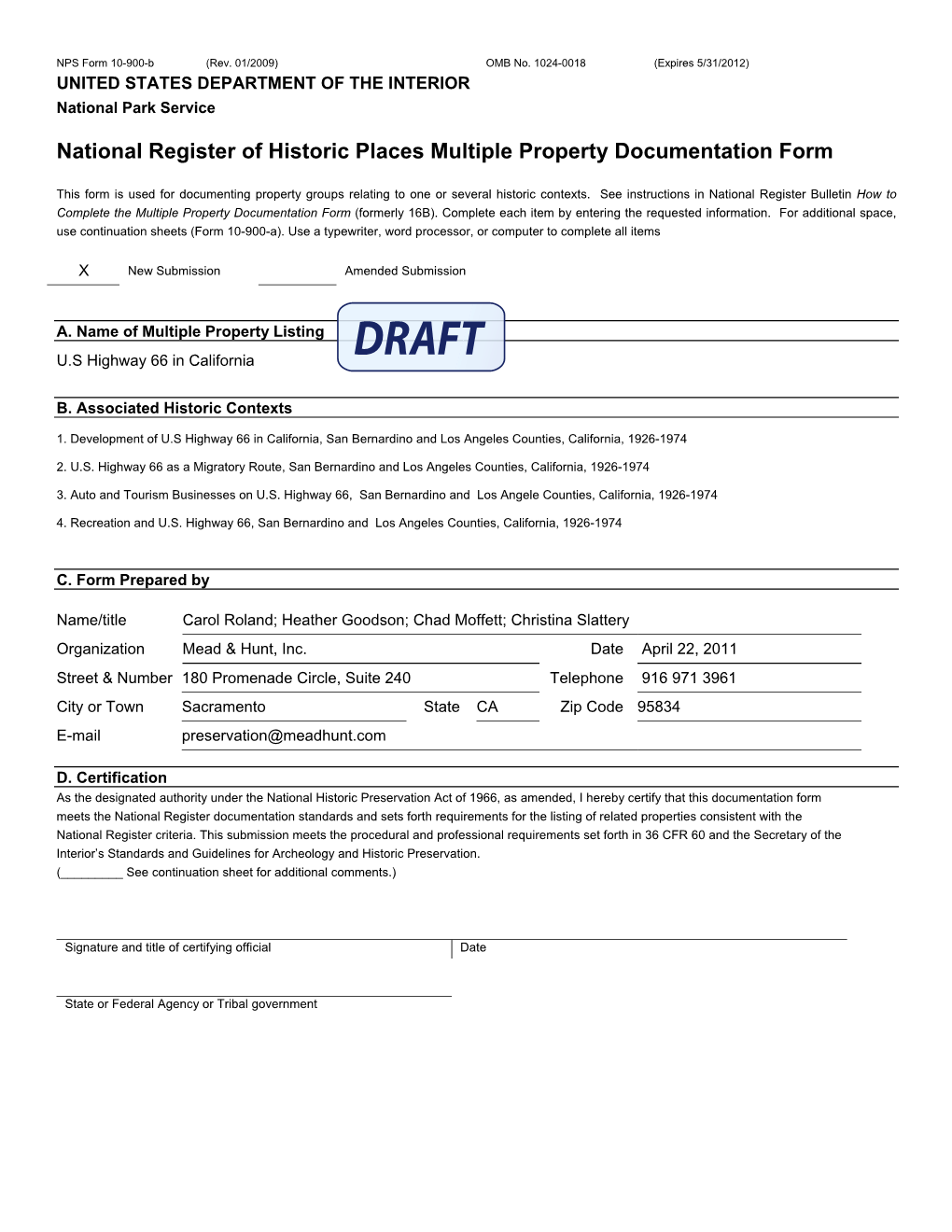 National Register of Historic Places Multiple Property Documentation Form