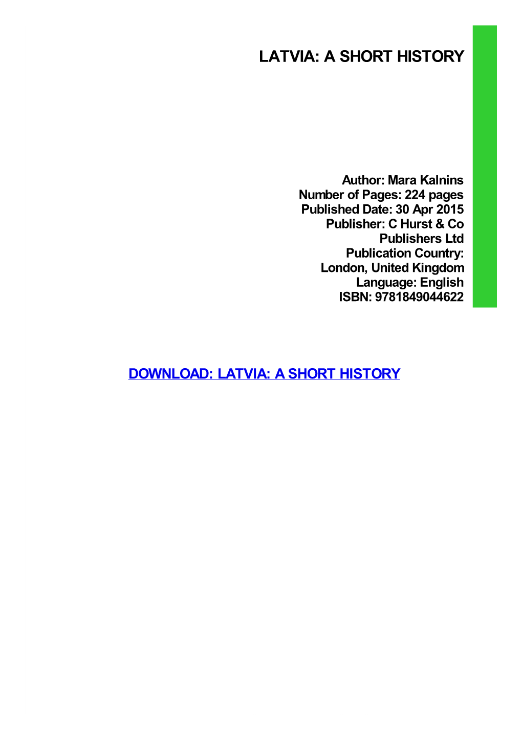 Latvia: a Short History Download Free