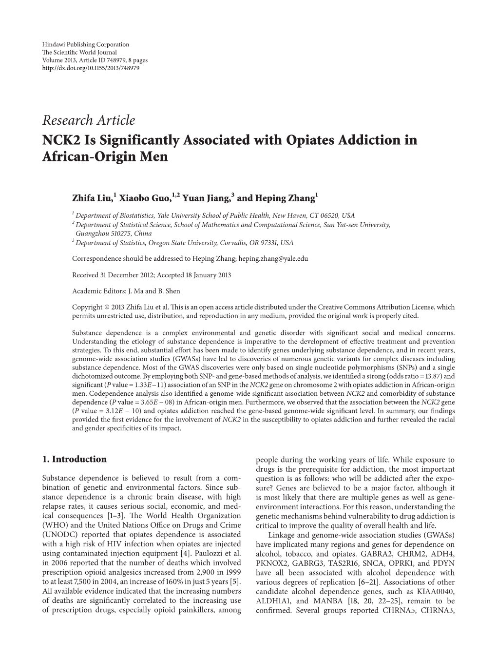 NCK2 Is Significantly Associated with Opiates Addiction in African-Origin Men