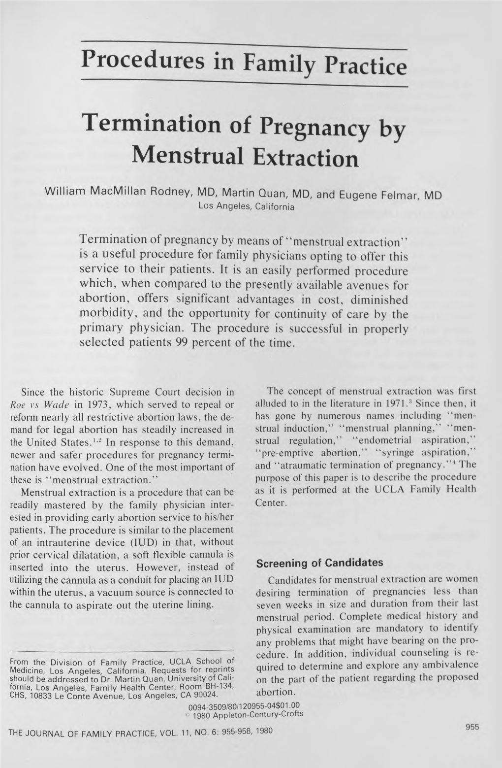 Procedures in Family Practice Termination of Pregnancy By