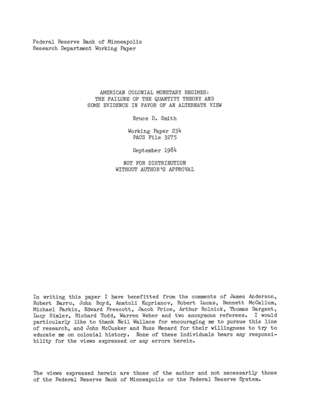 Federal Reserve Bank of Minneapolis Research Department Working Paper