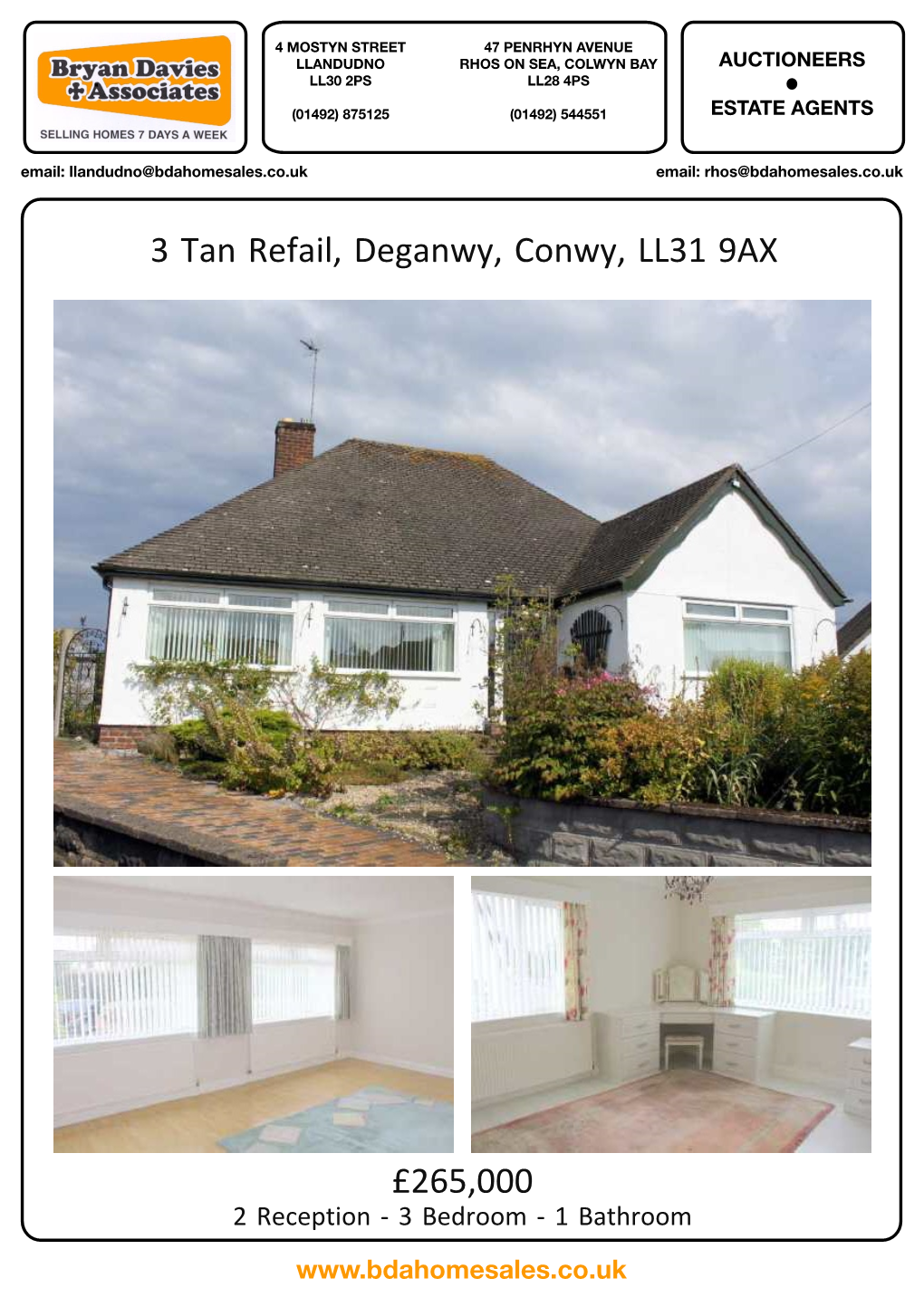 3 Tan Refail, Deganwy, Conwy, LL31 9AX £265,000