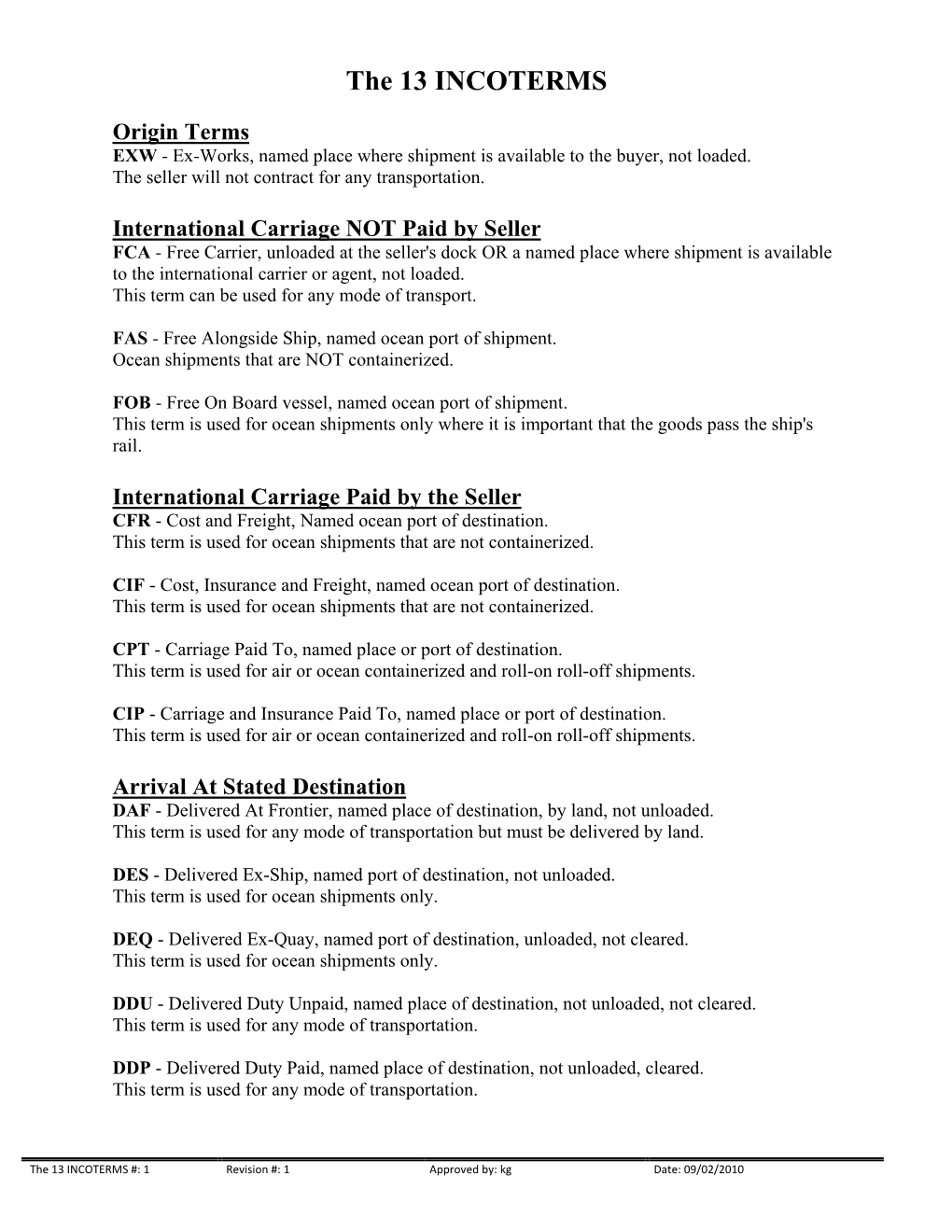 The 13 INCOTERMS