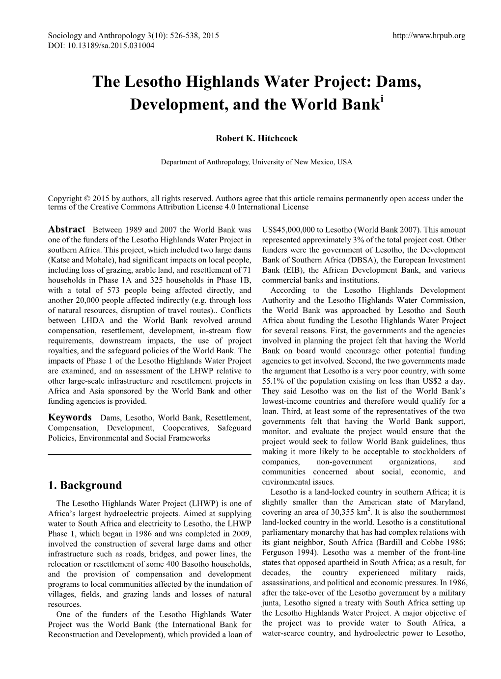 The Lesotho Highlands Water Project: Dams, Development, and the World Banki