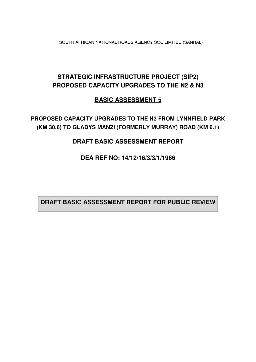 Proposed Capacity Upgrades to the N2 & N3 Basic Assessment 5