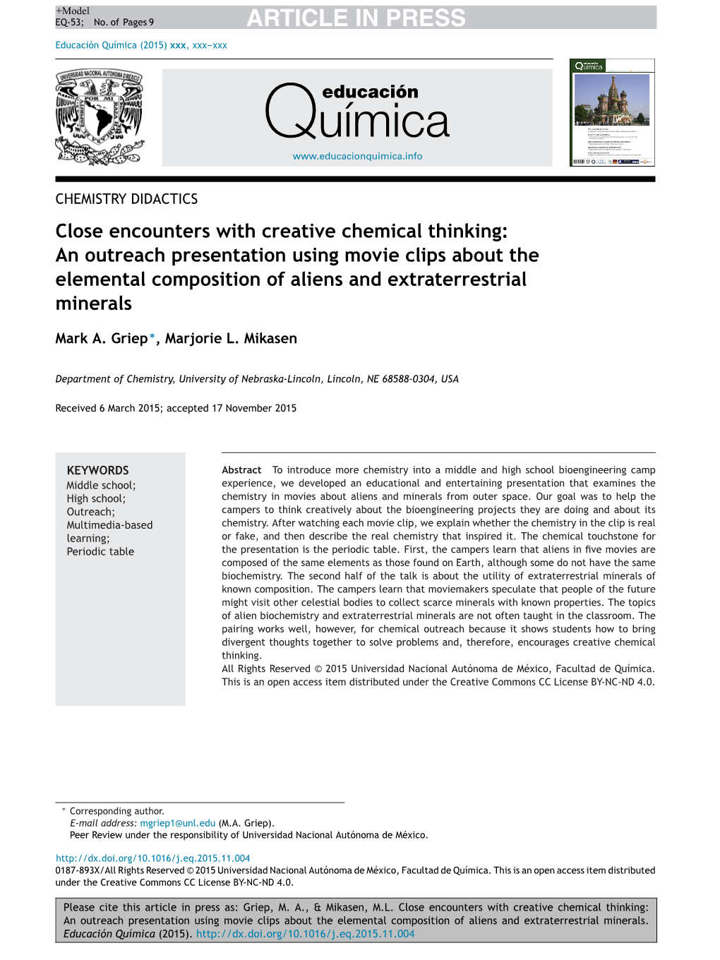 Close Encounters with Creative Chemical Thinking: an Outreach