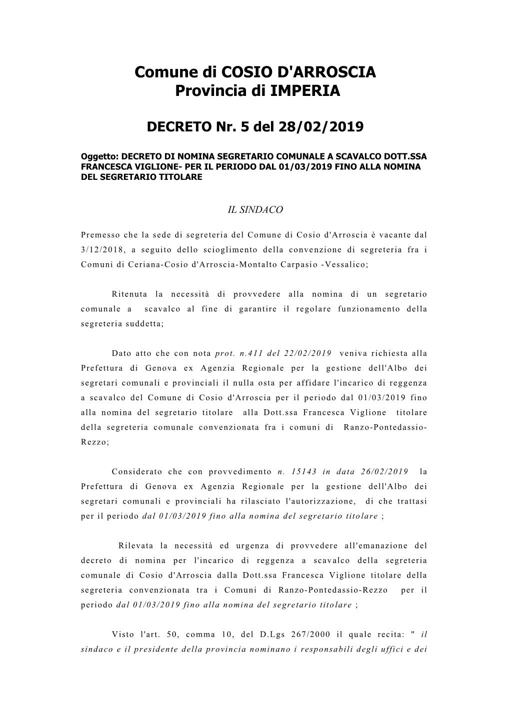 Decreto Nomina Responsabile Del Servizio Amministrativo