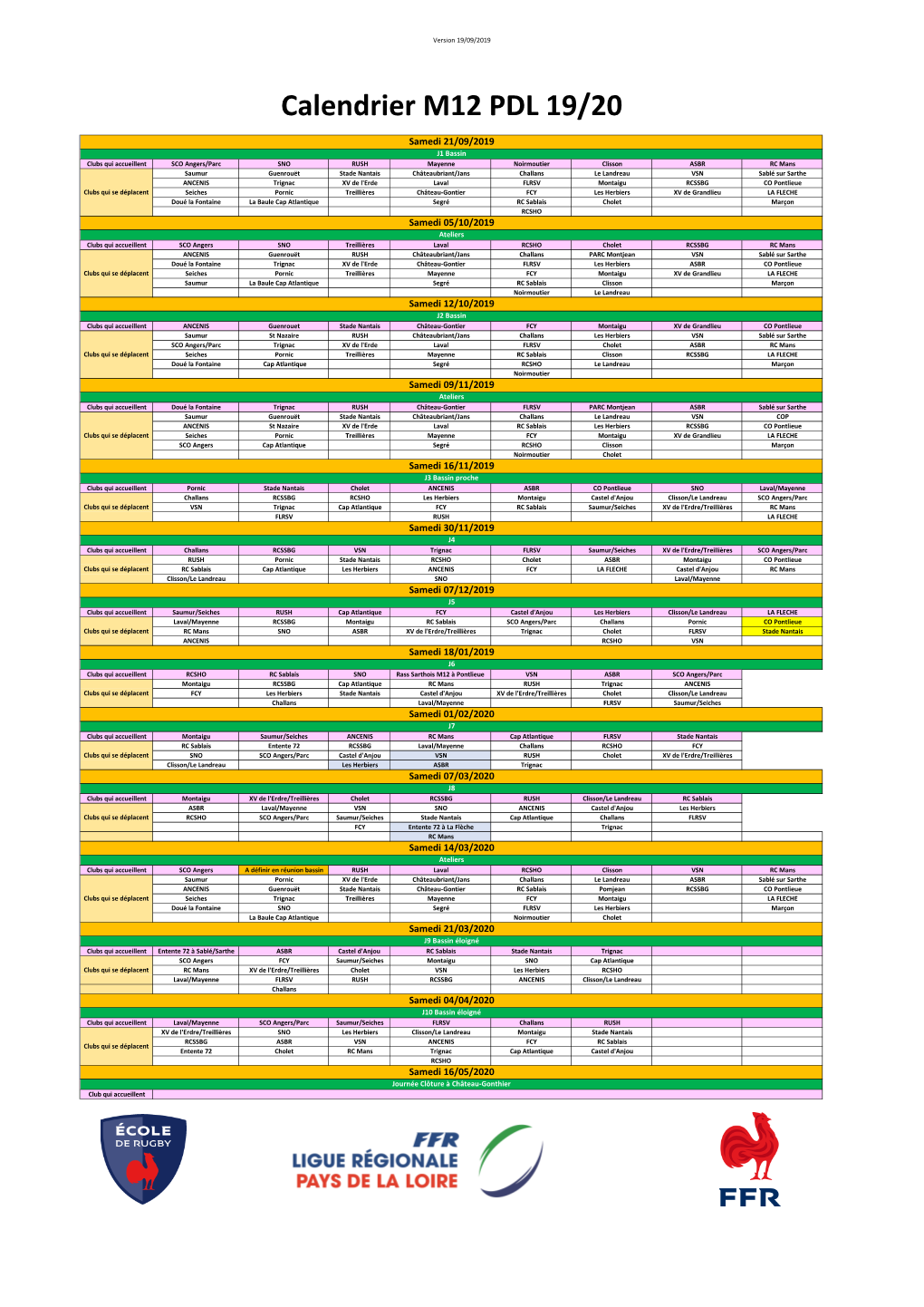 Calendrier M12 PDL 19/20