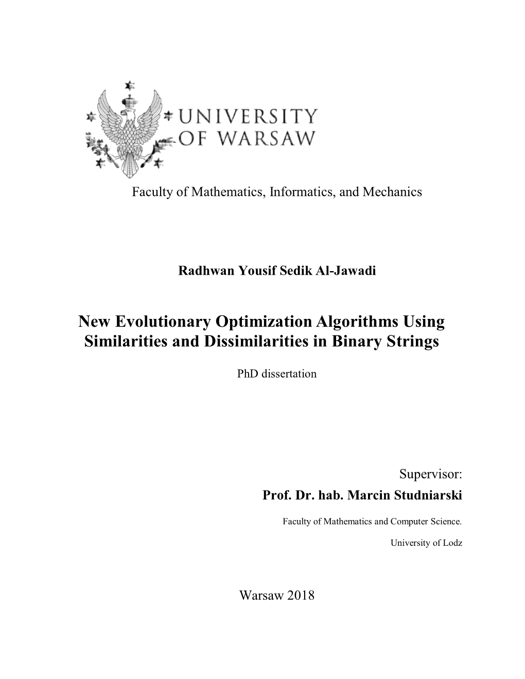 Radhwan Y. Al-Jawadi New Evolutionary Optimization Algorithms …Chapter 1