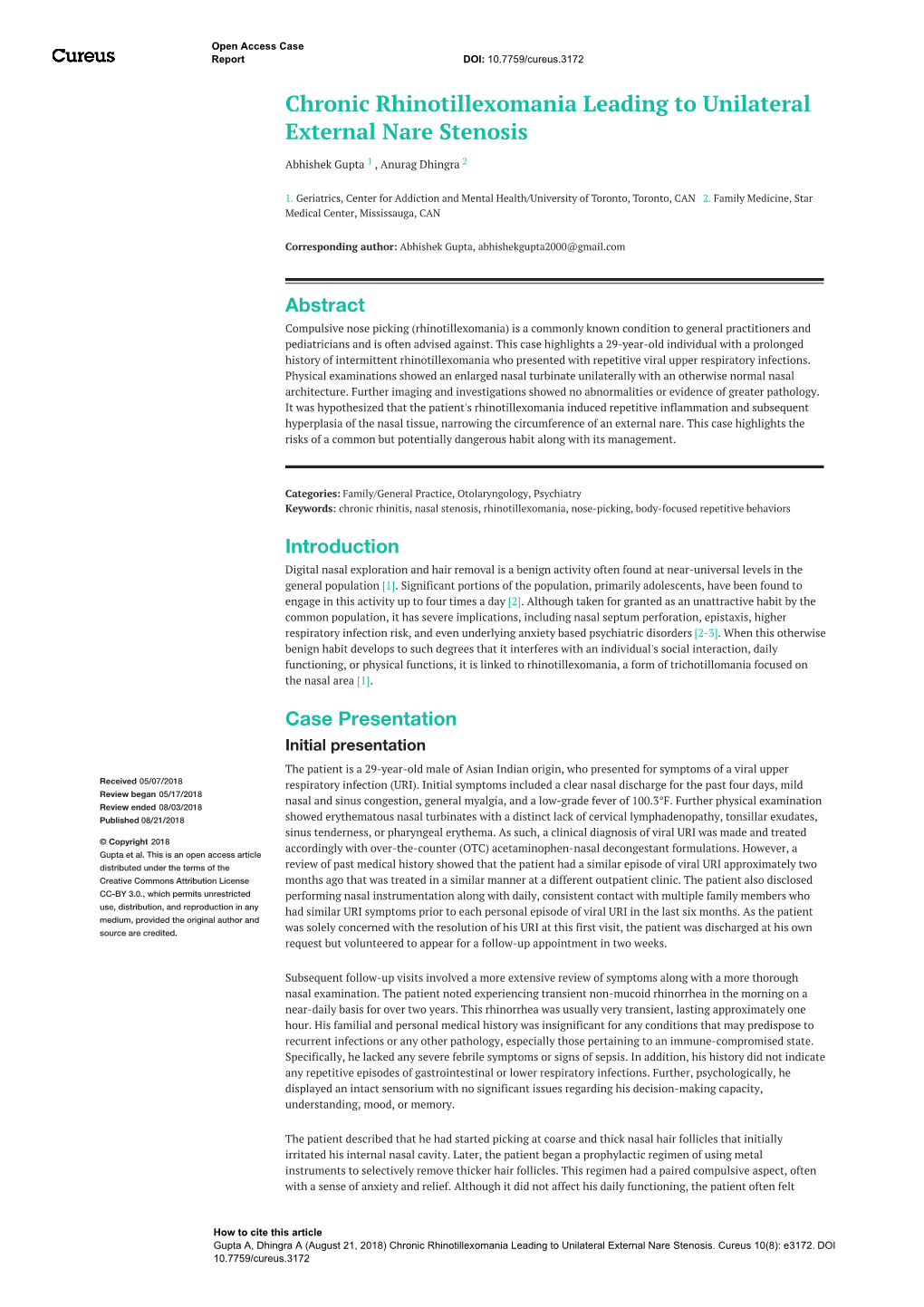 Chronic Rhinotillexomania Leading to Unilateral External Nare Stenosis