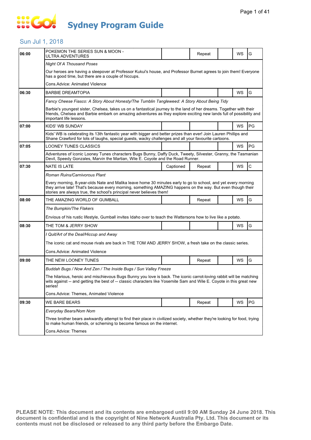 Sydney Program Guide