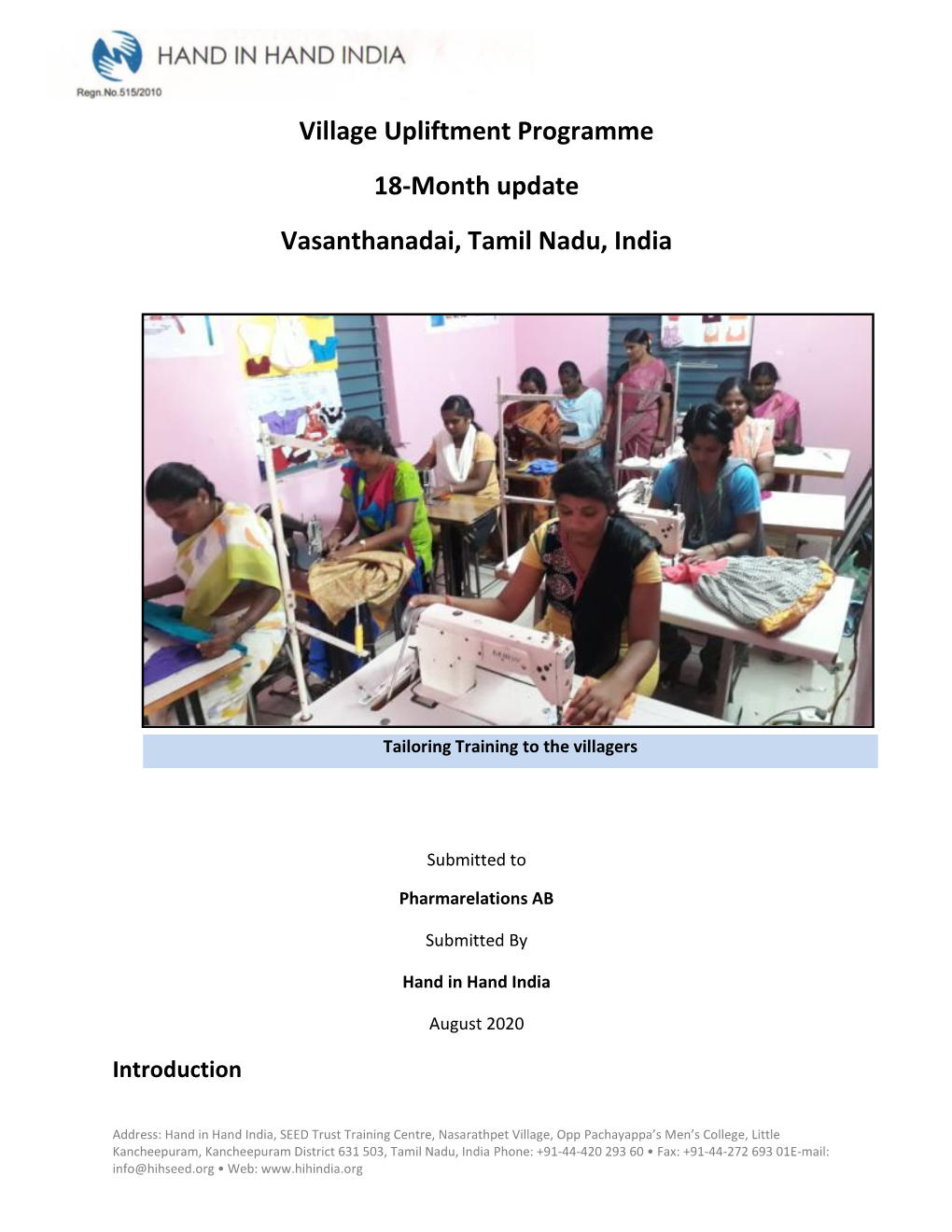 Village Upliftment Programme 18-Month Update Vasanthanadai, Tamil Nadu, India