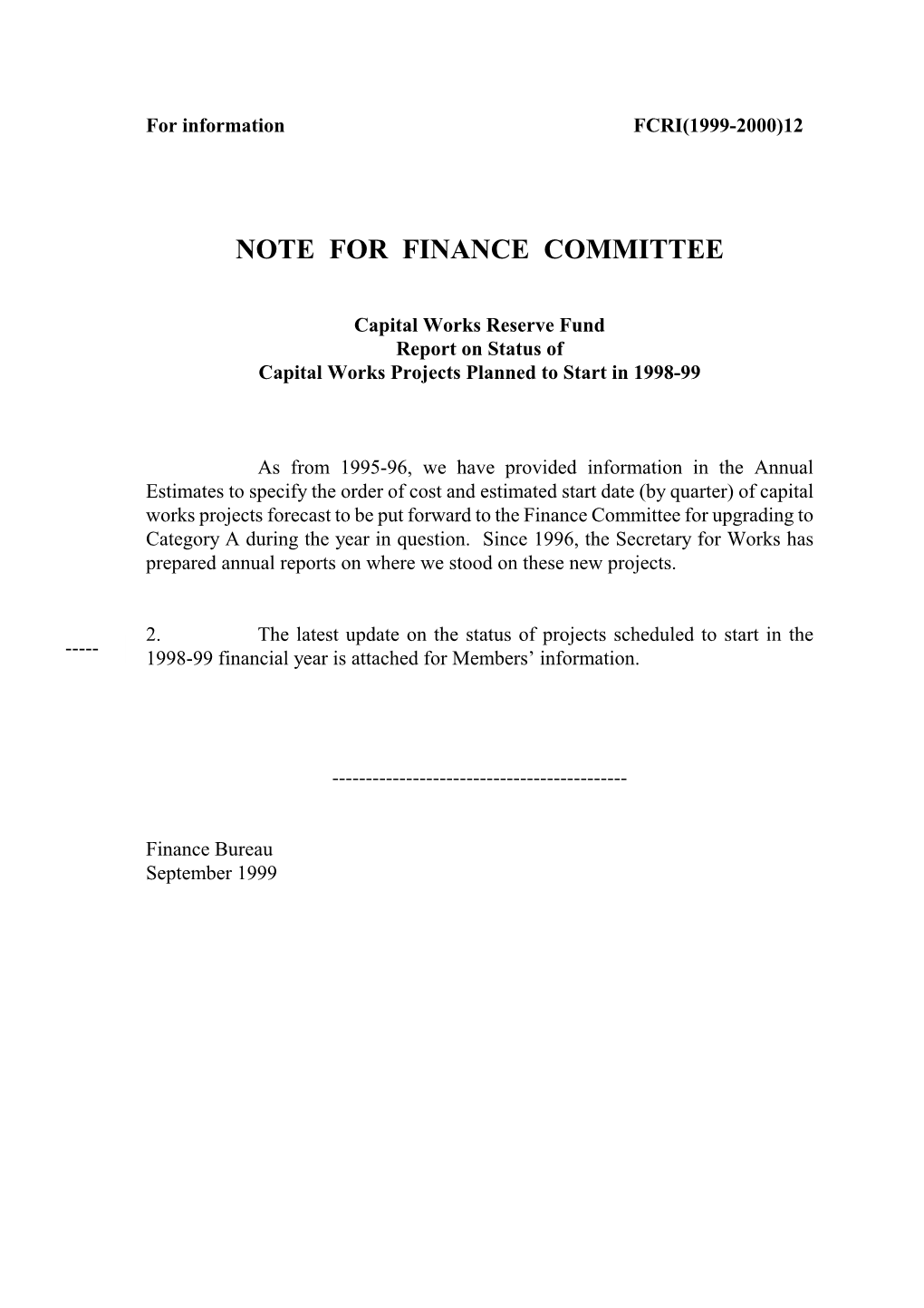 Note for Finance Committee