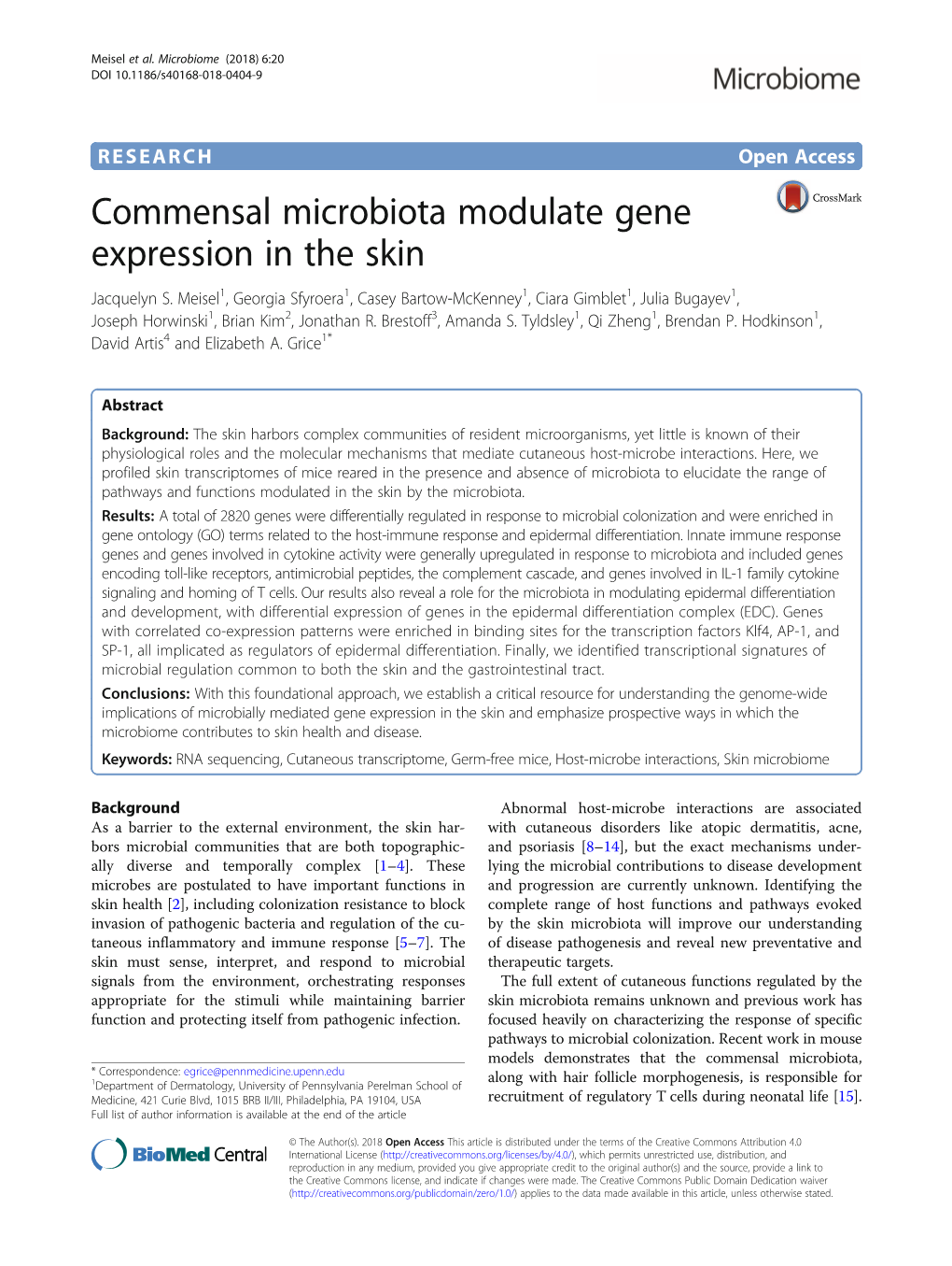 Commensal Microbiota Modulate Gene Expression in the Skin Jacquelyn S