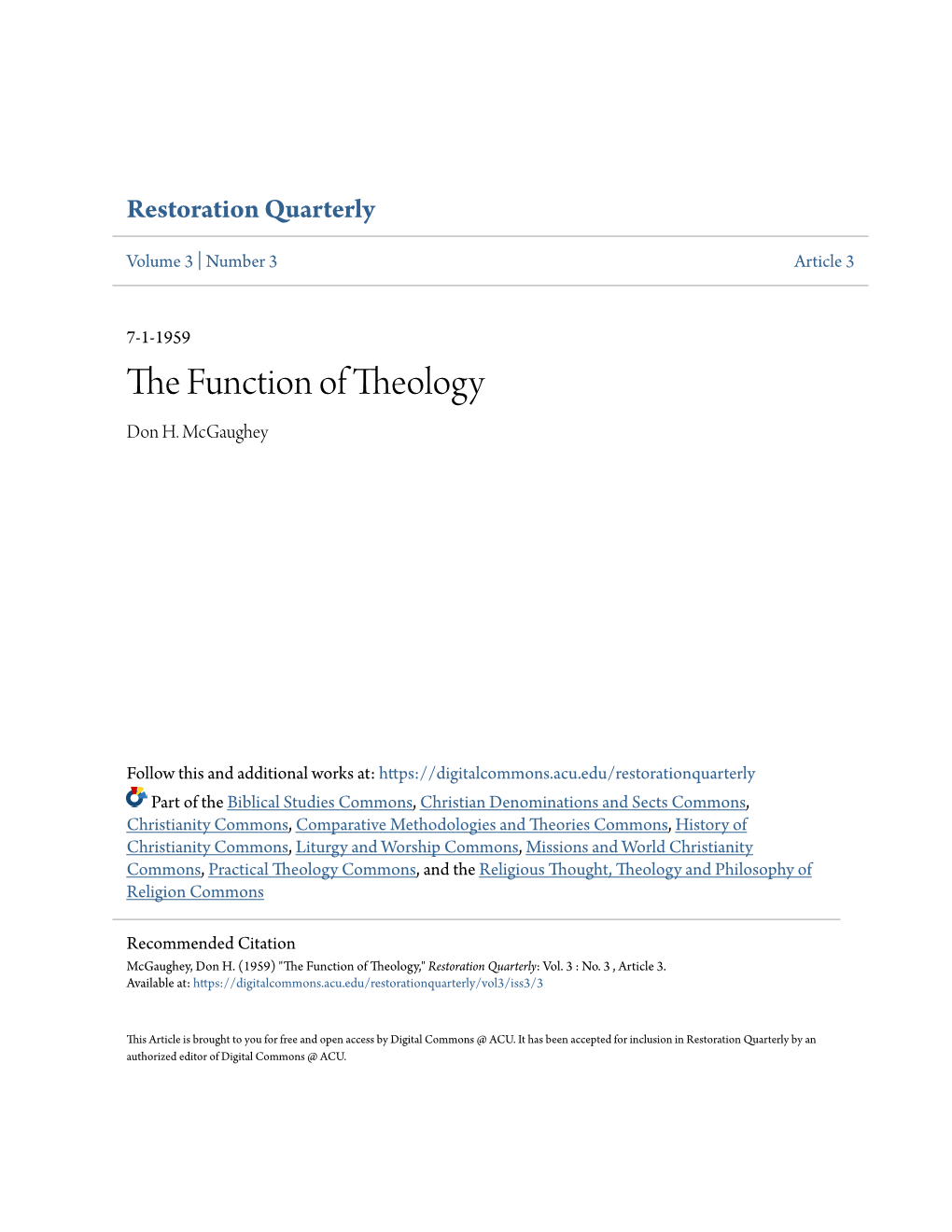 The Function of Theology