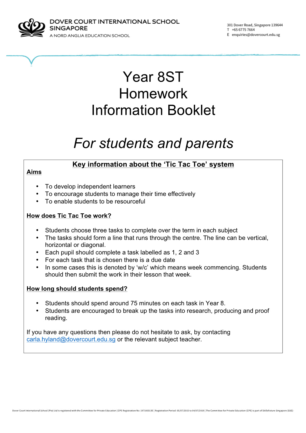 Year 8ST Homework Information Booklet for Students and Parents